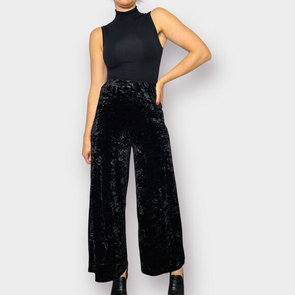 Y2K Bebe Black Velour stretchy Wide Leg pants‎ - Picture 1 of 5